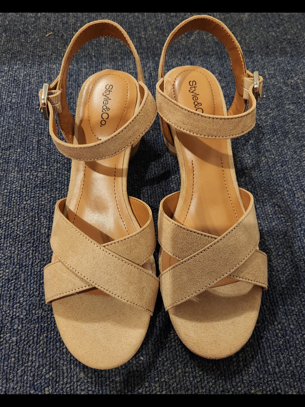 Style & Co. Tan Suede Crisscross Ankle Strap Sandals